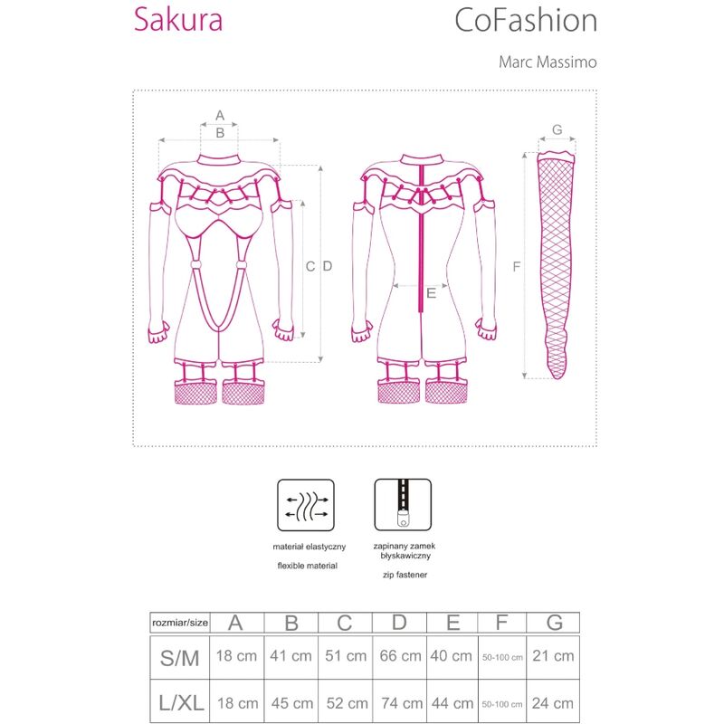 LIVCO CORSETTI FASHION - SAKURA CF 90357 TUTA + GUANTI LUNGHI + CINTURA GIARRETTIERA NERA S/M