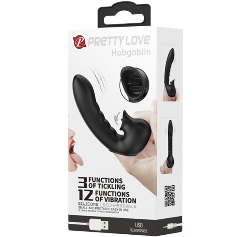 PRETTY LOVE - HOBGOBLIN CUSTODIA VIBRANTE PER DITA 12 VIBRAZIONI + STIMOLATORE CLITORIDEO NERO