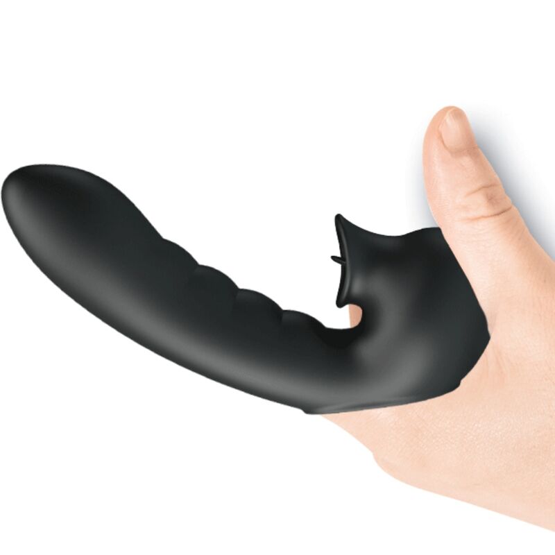 PRETTY LOVE - HOBGOBLIN CUSTODIA VIBRANTE PER DITA 12 VIBRAZIONI + STIMOLATORE CLITORIDEO NERO