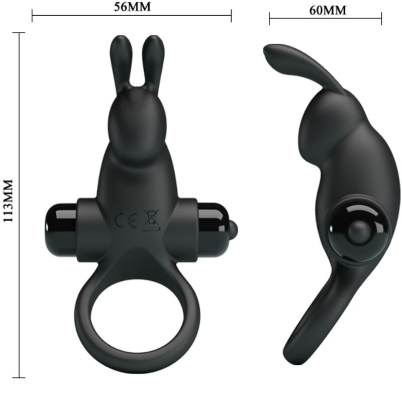 PRETTY LOVE - VIBRIERENDER RING + RABBIT-KLITORISSTIMULATOR 10 VIBRATIONEN SCHWARZ