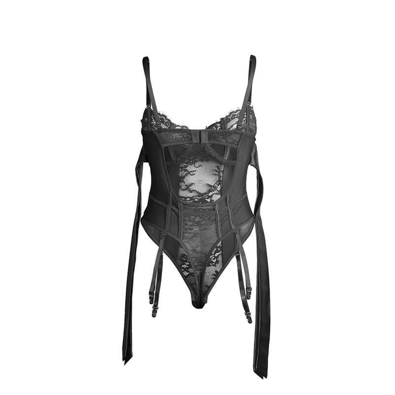 SUBBLIME - 955502 Spitzenbody mit Schleifen und Strapsen Schwarz L/XL