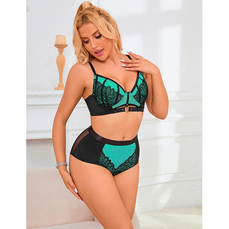 SUBBLIME - 955557 GRÜNES LACKLEDER-NETZ-REISSVERSCHLUSS-BH-SET S/M