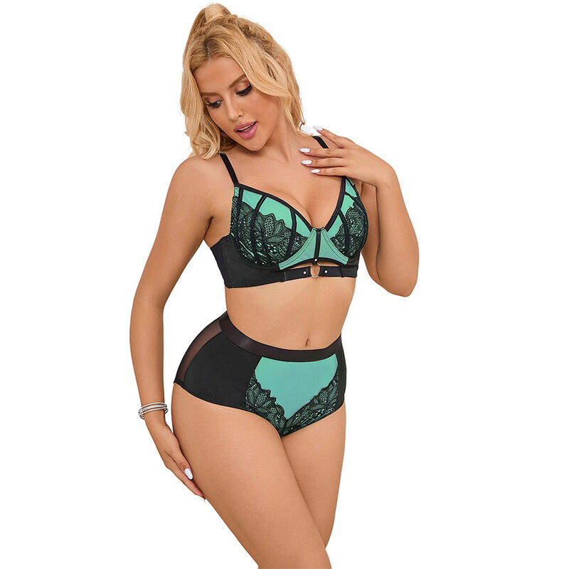 SUBBLIME - 955557 GRÜNES LACKLEDER-NETZ-REISSVERSCHLUSS-BH-SET S/M