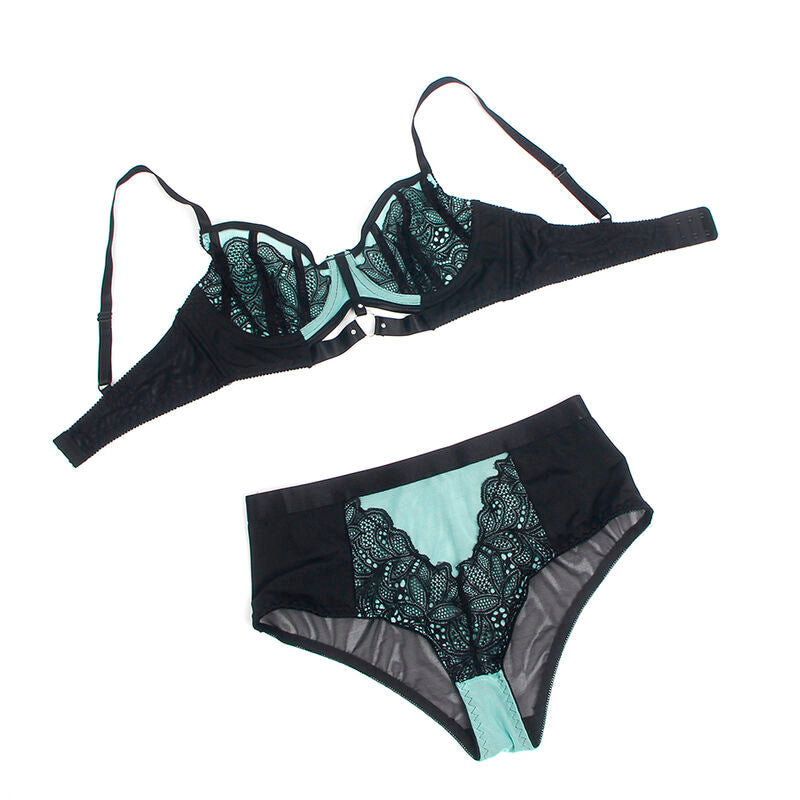SUBBLIME - 955557 GRÜNES LACKLEDER-NETZ-REISSVERSCHLUSS-BH-SET S/M