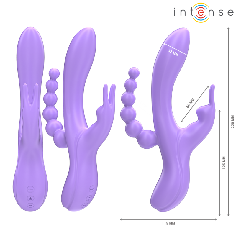 INTENSE - MIKO TRIPLO VIBRATORE CONIGLIO &amp; STIMOLATORE &amp; ANALE 7 VIBRAZIONI VIOLA