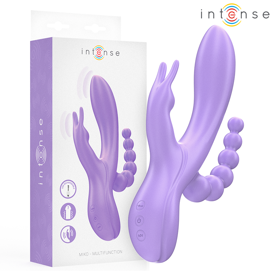 INTENSE - MIKO TRIPLO VIBRATORE CONIGLIO &amp; STIMOLATORE &amp; ANALE 7 VIBRAZIONI VIOLA