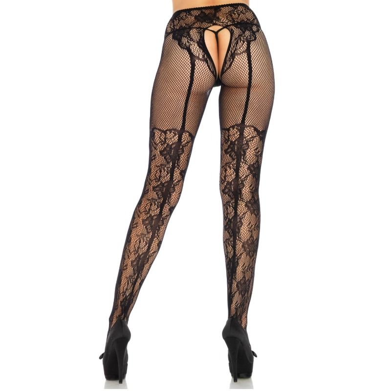 LEG AVENUE - STRUMPF MIT BLUMEN-DESIGN, RÜCKSEITE OHNE SCHNITT, EINHEITSGRÖSSE