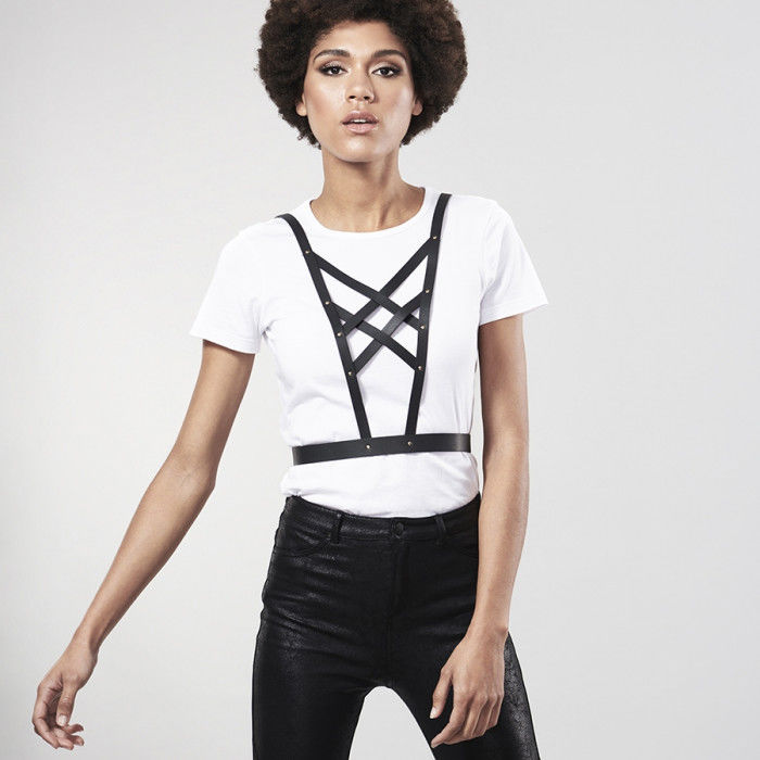 BIJOUX - INDISCRETS MAZE CROSSED HARNESS MIT AUSSCHNITT SCHWARZ