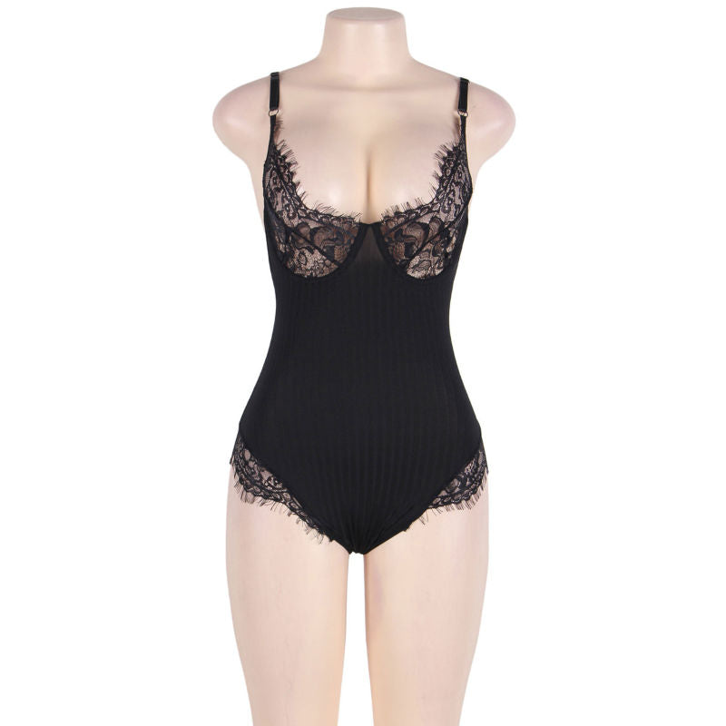 SUBBLIME - QUEEN PLUS TEDDY MIT TRANSPARENTEN UND FRANSEN SCHWARZ