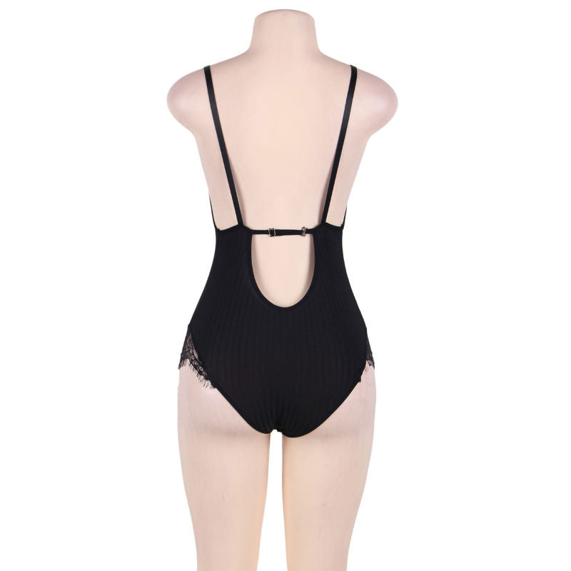 SUBBLIME - QUEEN PLUS TEDDY MIT TRANSPARENTEN UND FRANSEN SCHWARZ