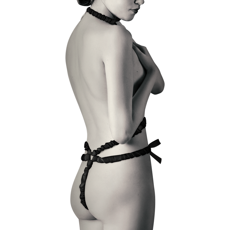 COQUETTE CHIC DESIRE - ELASTISCHES HARNESS-SET UND BRUSTWARZENABDECKUNGEN SCHWARZ