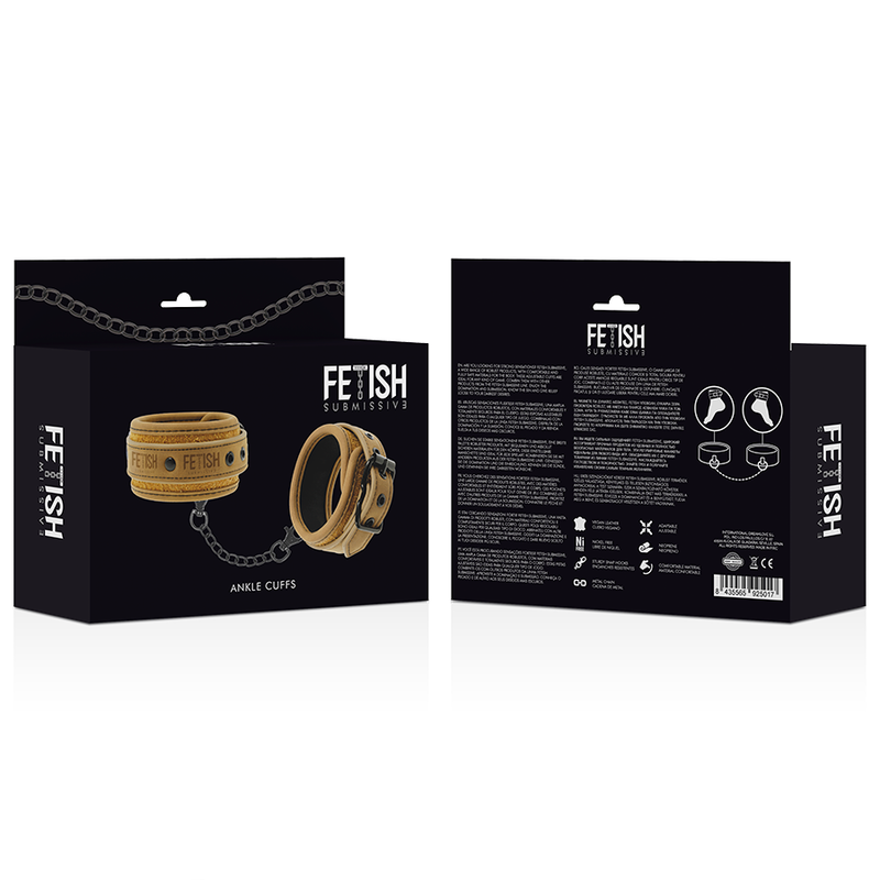FETISH SUBMISSIVE ORIGEN - MANICOTTI PER CAVIGLIA IN PELLE VEGANA CON FODERA IN NEOPRENE