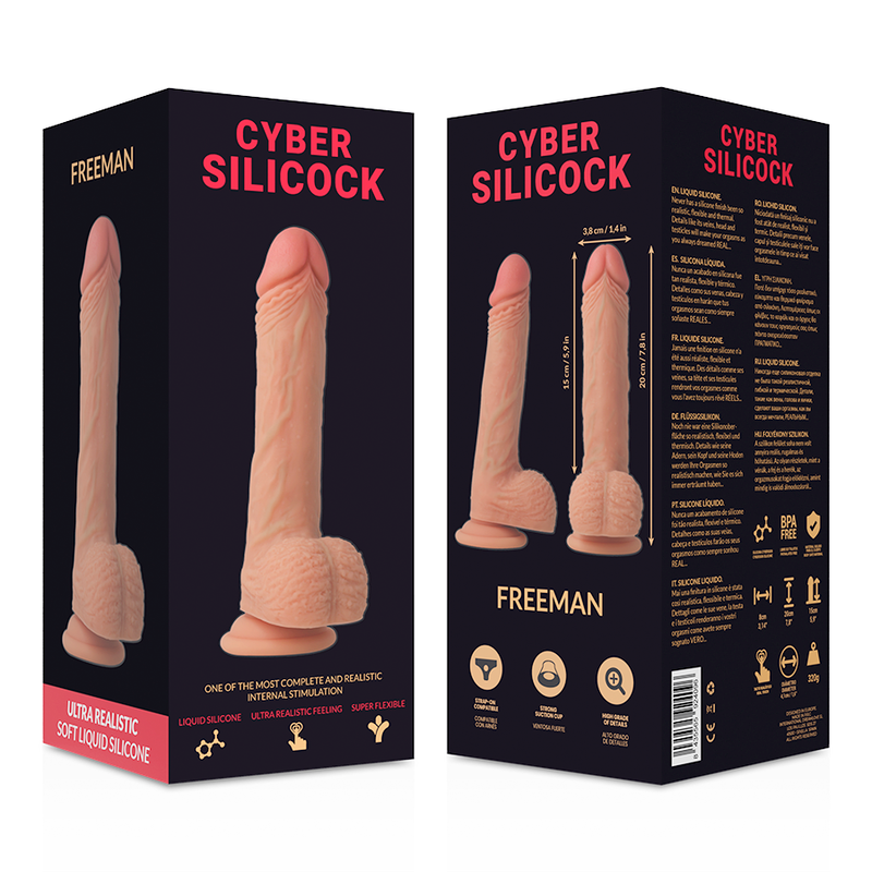 CYBER SILICOCK - FREEMAN ULTRA REALISTISCHES WEICHES FLÜSSIGE SILIKON 20 CM -O- 3,8 CM